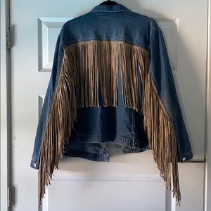 WESTERN LEATHER FRINGE DENIM JACKET